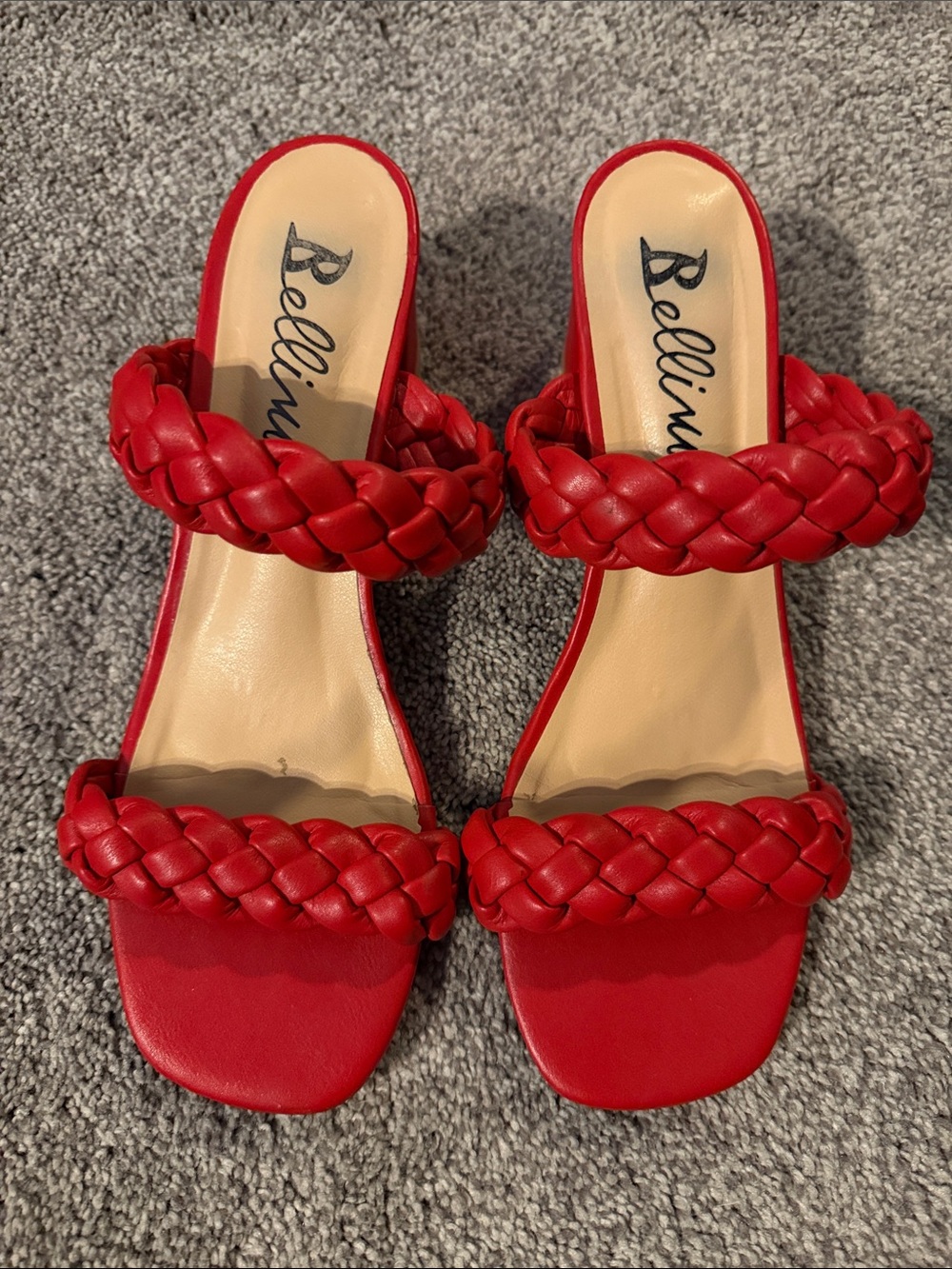 Bellini Red Braided Double-Strap Slide Heels